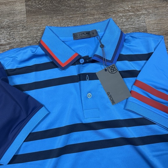 G/Fore Polo Shirt Mens Small Striped‎ Short Sleeve Golf NWT Blue Preppy - Picture 1 of 6